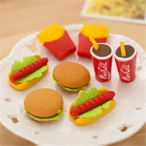 Durable Novelty Burger, Fries, Coke, Hot Dog Erasers - 4 Pack
