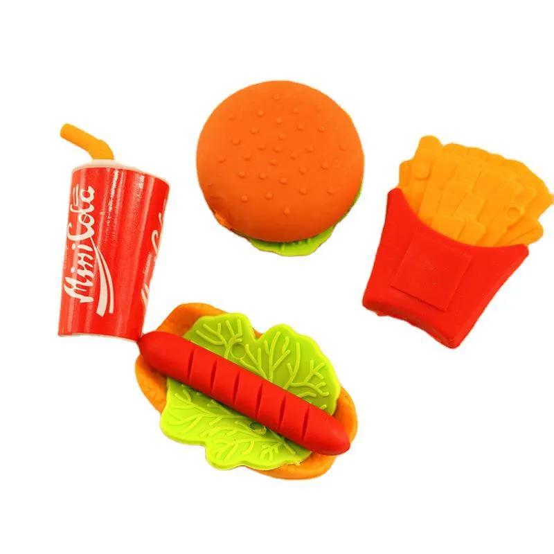 Durable Novelty Burger, Fries, Coke, Hot Dog Erasers - 4 Pack