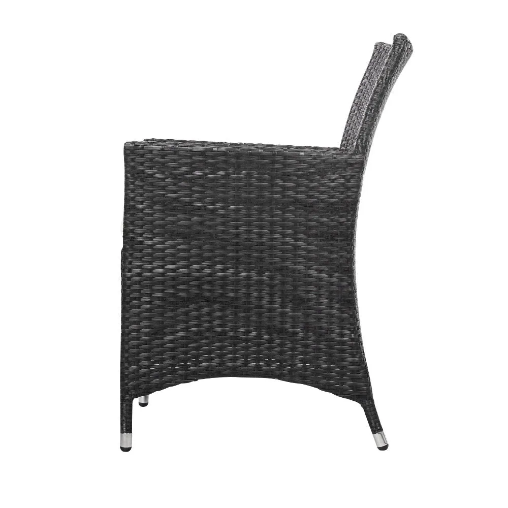 Elena - 3PC Outdoor Bistro Set Patio Wicker Chairs Black