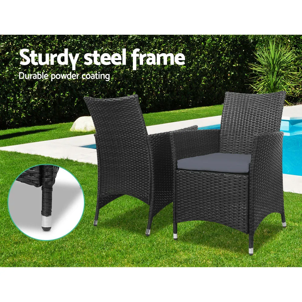 Elena - 3PC Outdoor Bistro Set Patio Wicker Chairs Black