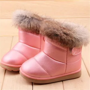 EU21-30 Winter Warm Wool Cloth With Soft Nap Of Rabbit Hair Fur Rubber Soles Children Snow Boots Kids Shoes For Girls Boots