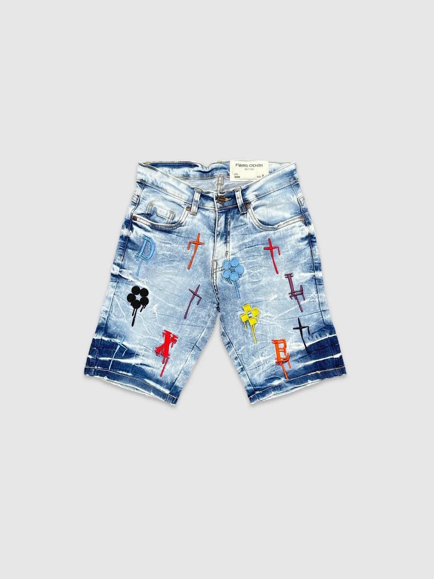 EVO-22968K-Kid's Drippy Logo Denim Shorts