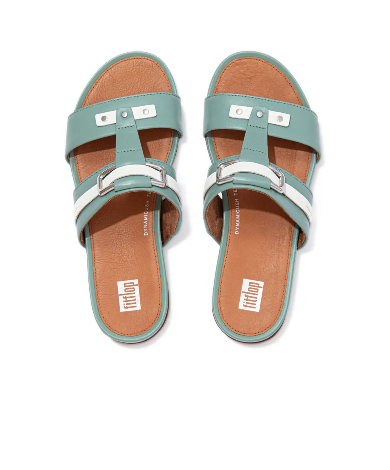 FitFlop Gracie Stud-Buckle Leather Slides Green