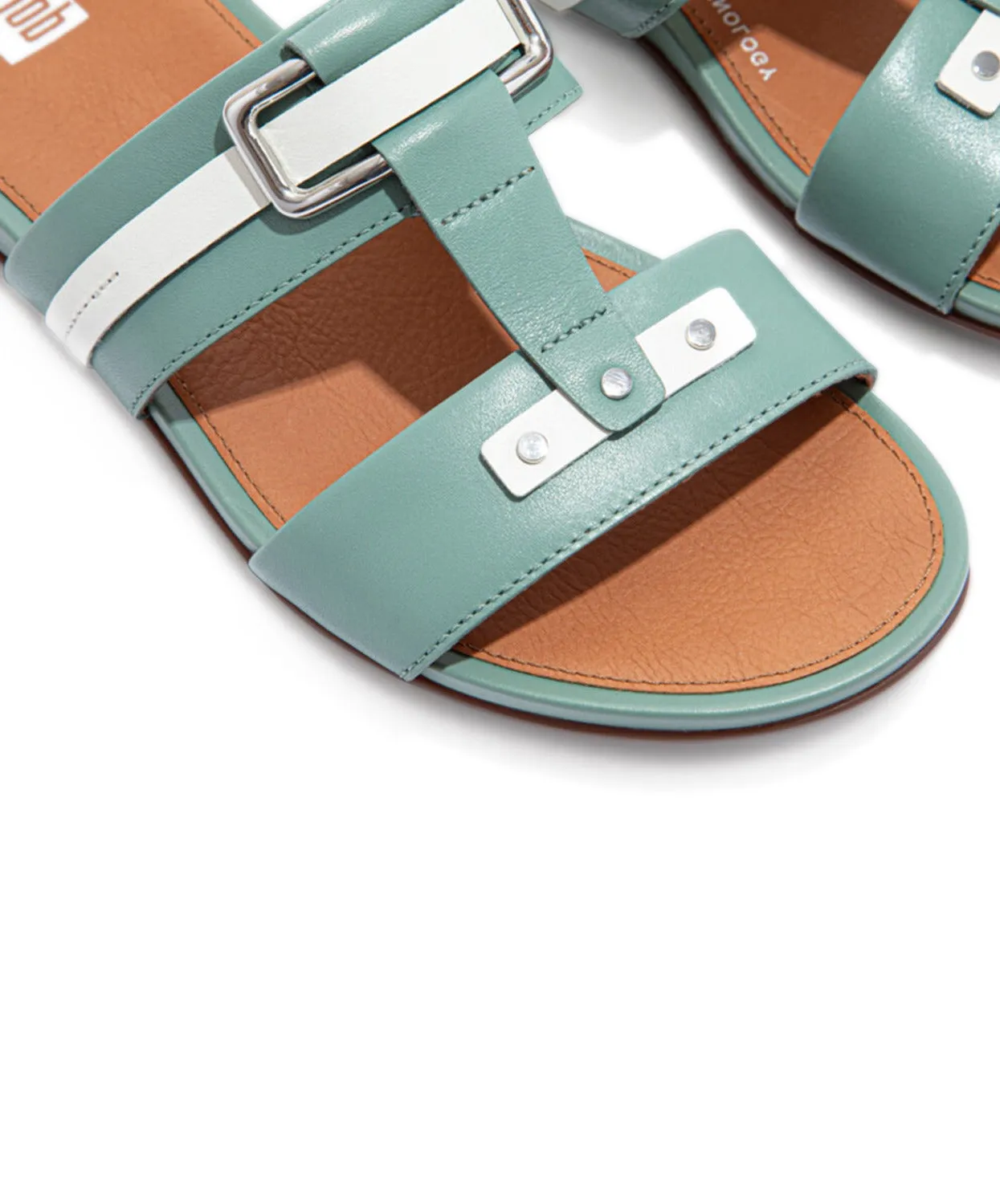 FitFlop Gracie Stud-Buckle Leather Slides Green