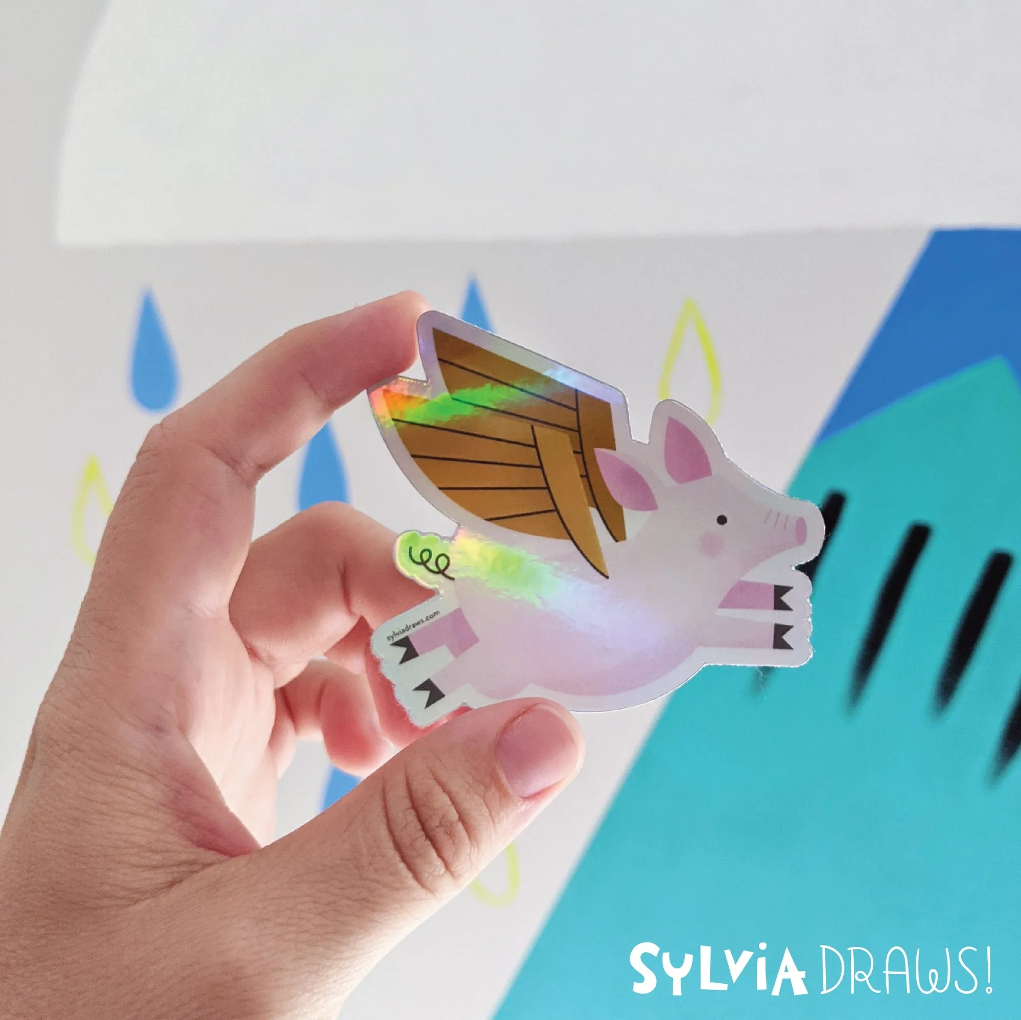 Flying Pig Holographic Foil Sticker