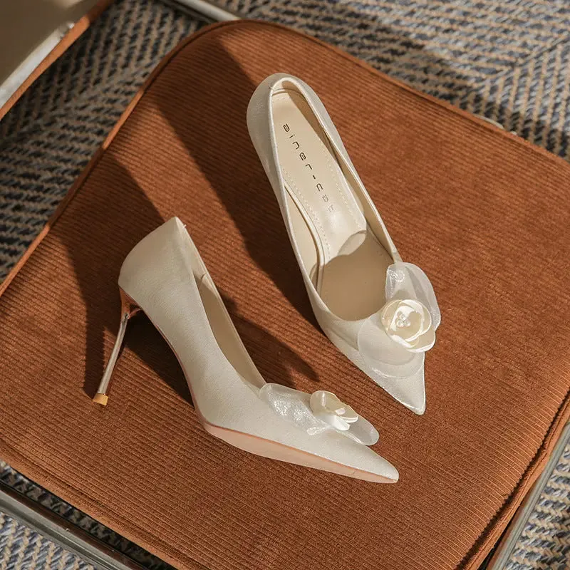 French Heels Bridal Shoes Flower Wedding Shoes High Heels Single Shoes