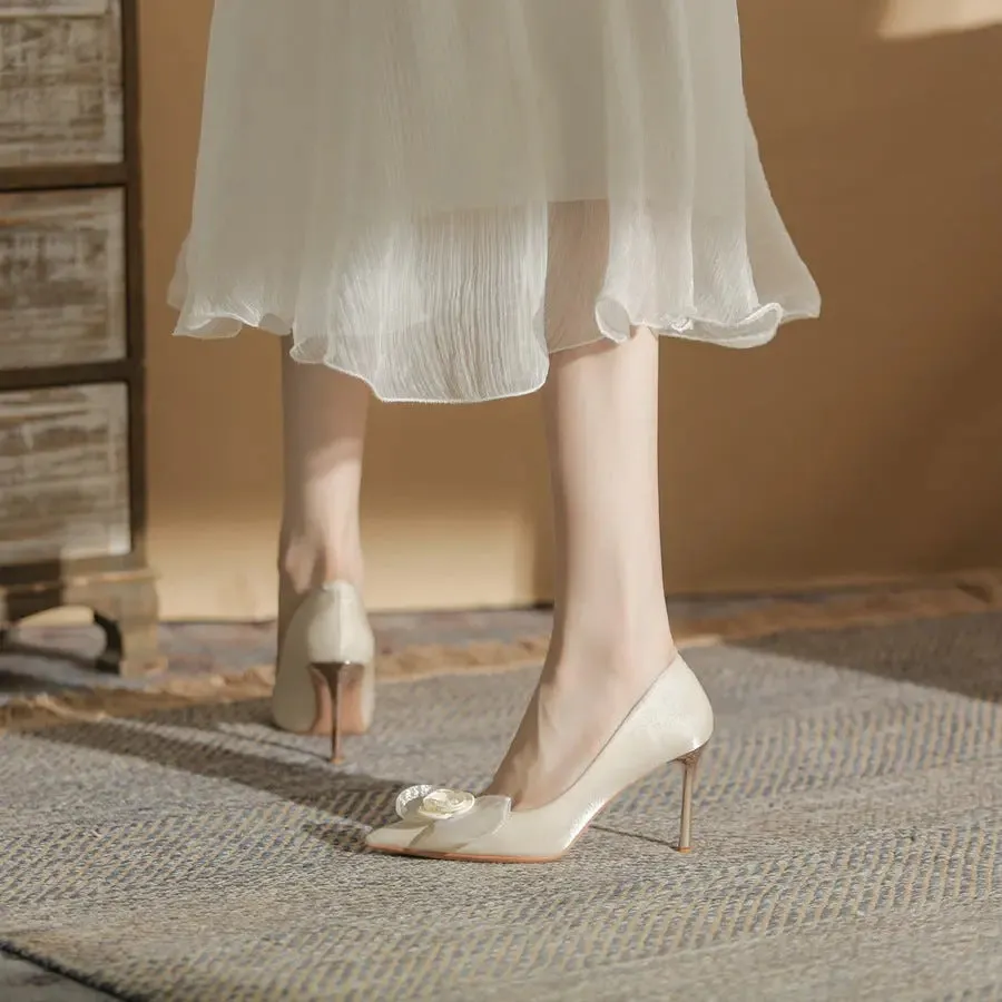 French Heels Bridal Shoes Flower Wedding Shoes High Heels Single Shoes