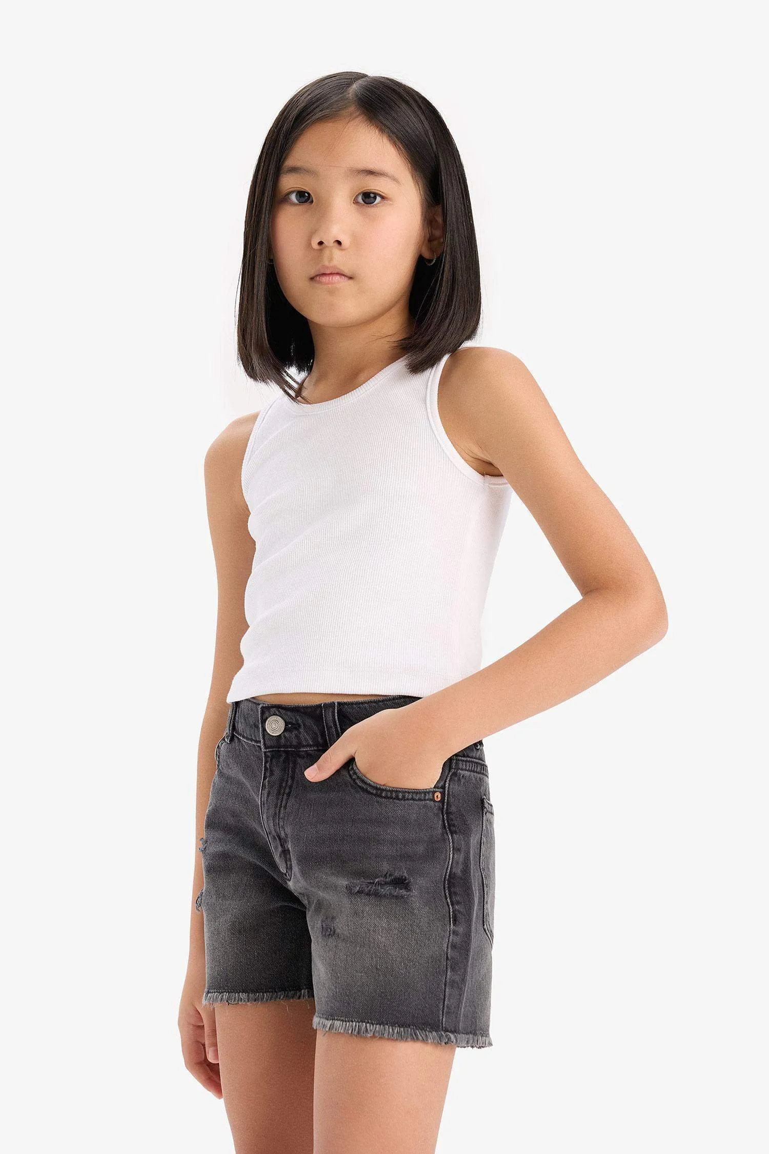Girl Ripped Detailed Cotton Shorts