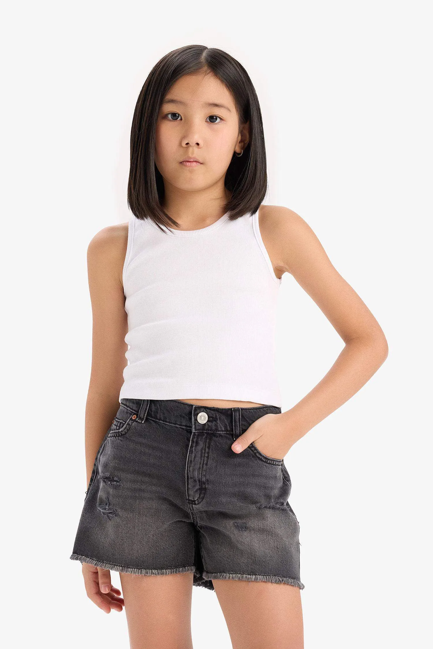 Girl Ripped Detailed Cotton Shorts