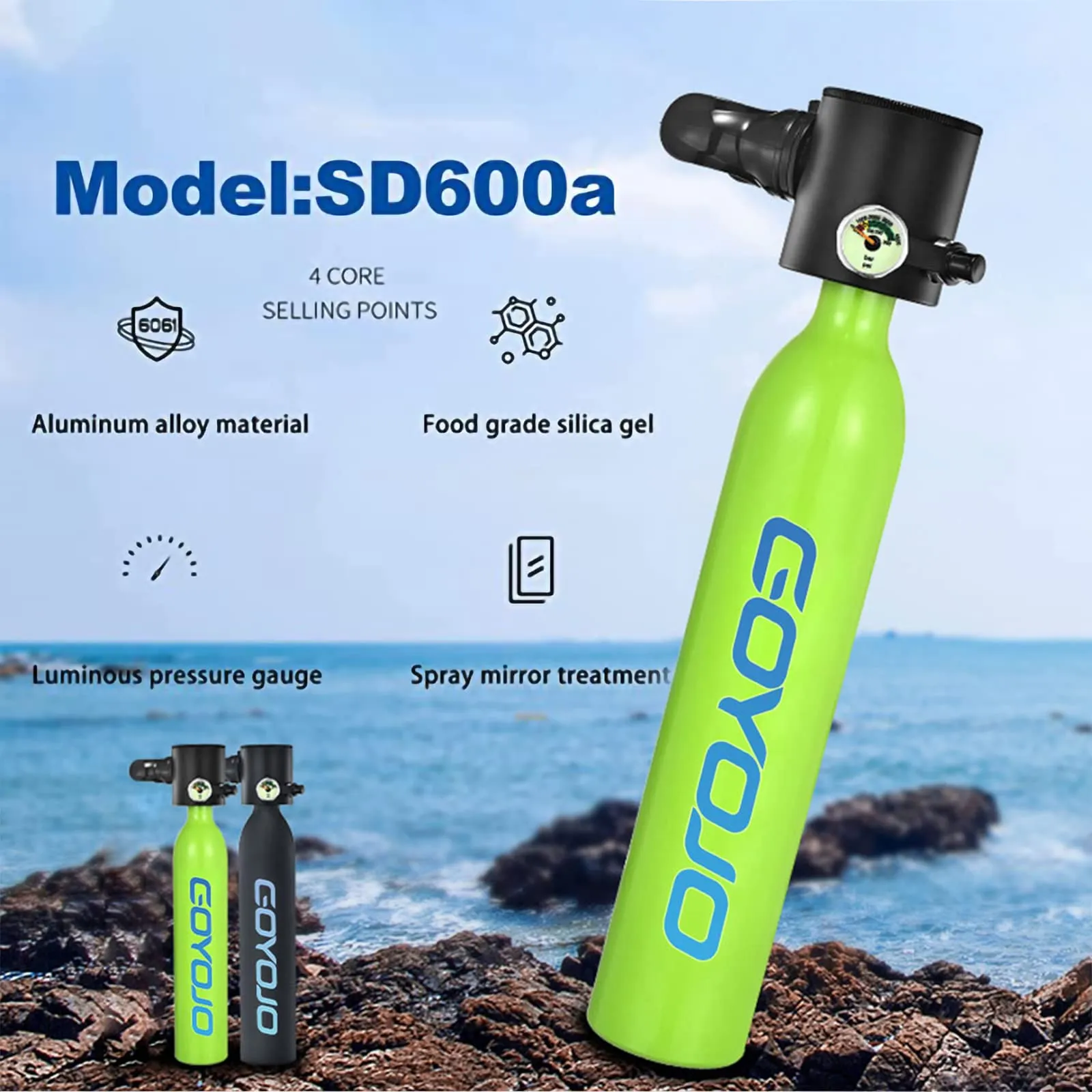 GOYOJO 0.5L Mini Scuba Tank - Portable Dive System 5-10 Minutes Underwater Breathing, Reusable Oxygen Cylinder Kit, Ideal for Diving Training, Up to 10M Depth