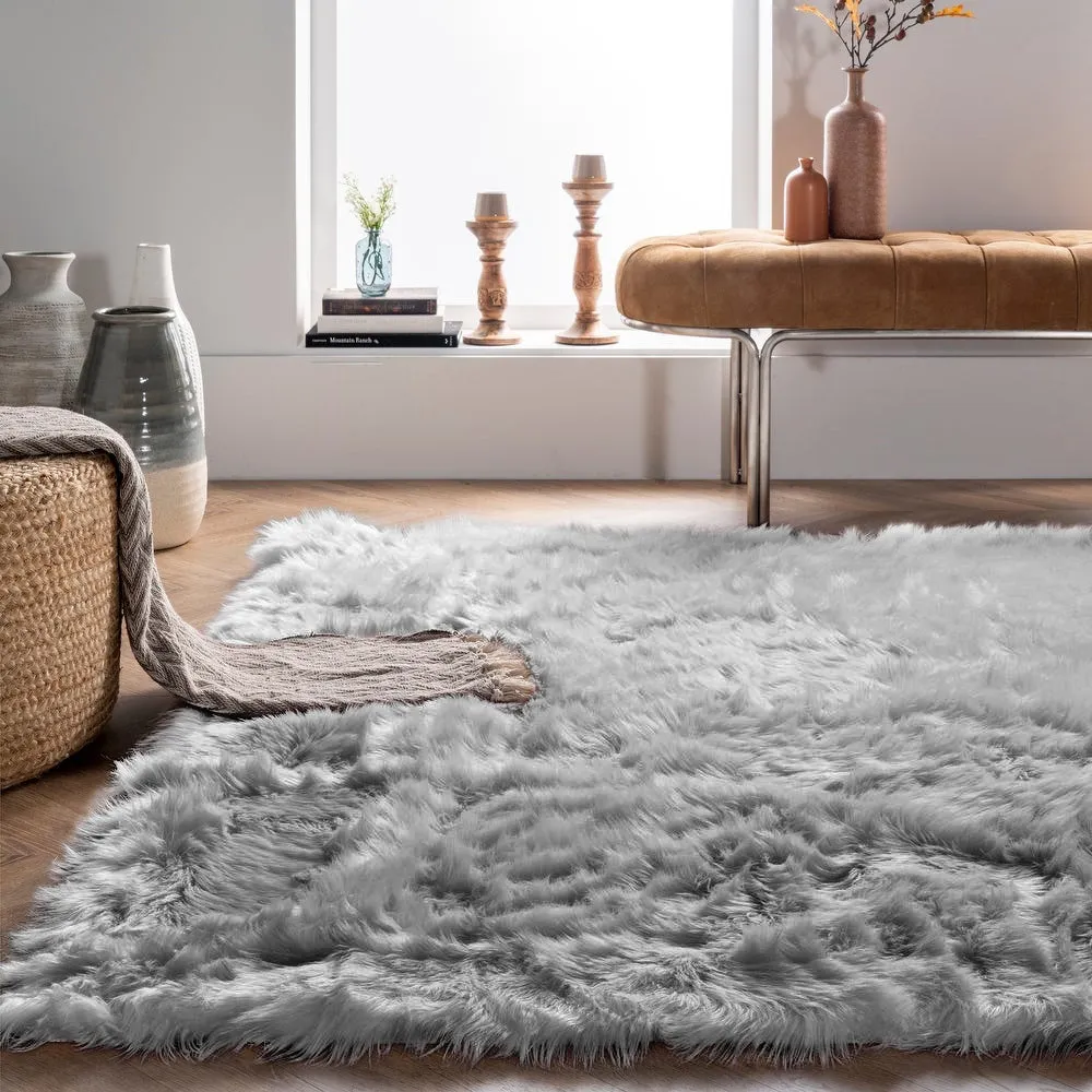 Haja Handmade Shag Faux Sheepskin Gray Area Rug Everly Quinn Rug Size: Rectangle 10' x 14'