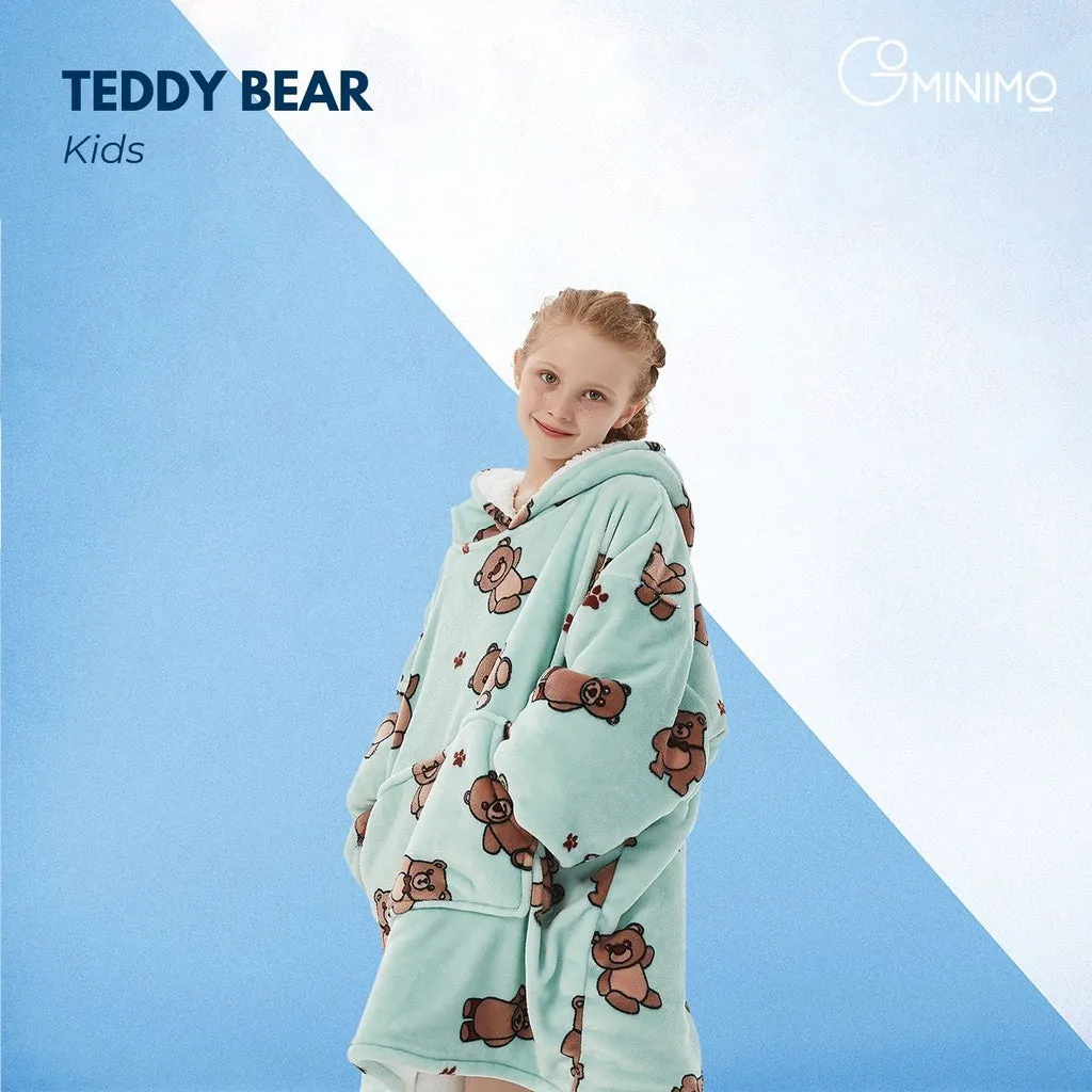 Hoodie Blanket Kids Teddy Bear Green