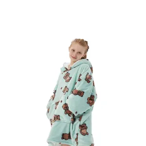 Hoodie Blanket Kids Teddy Bear Green
