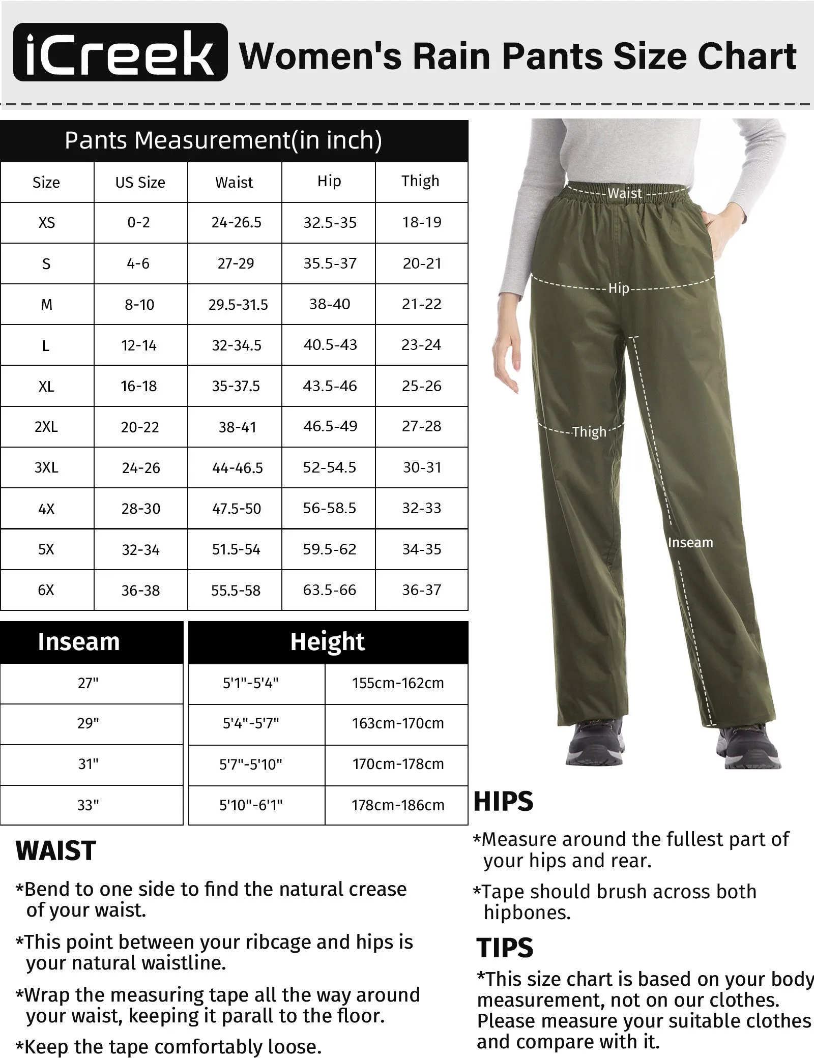 iCreek Women's Rain Pants Waterproof Hiking Pants Windproof Lightweight Over Pants Work Rain Outdoor for Golf, Fishing(Green with Pocket)