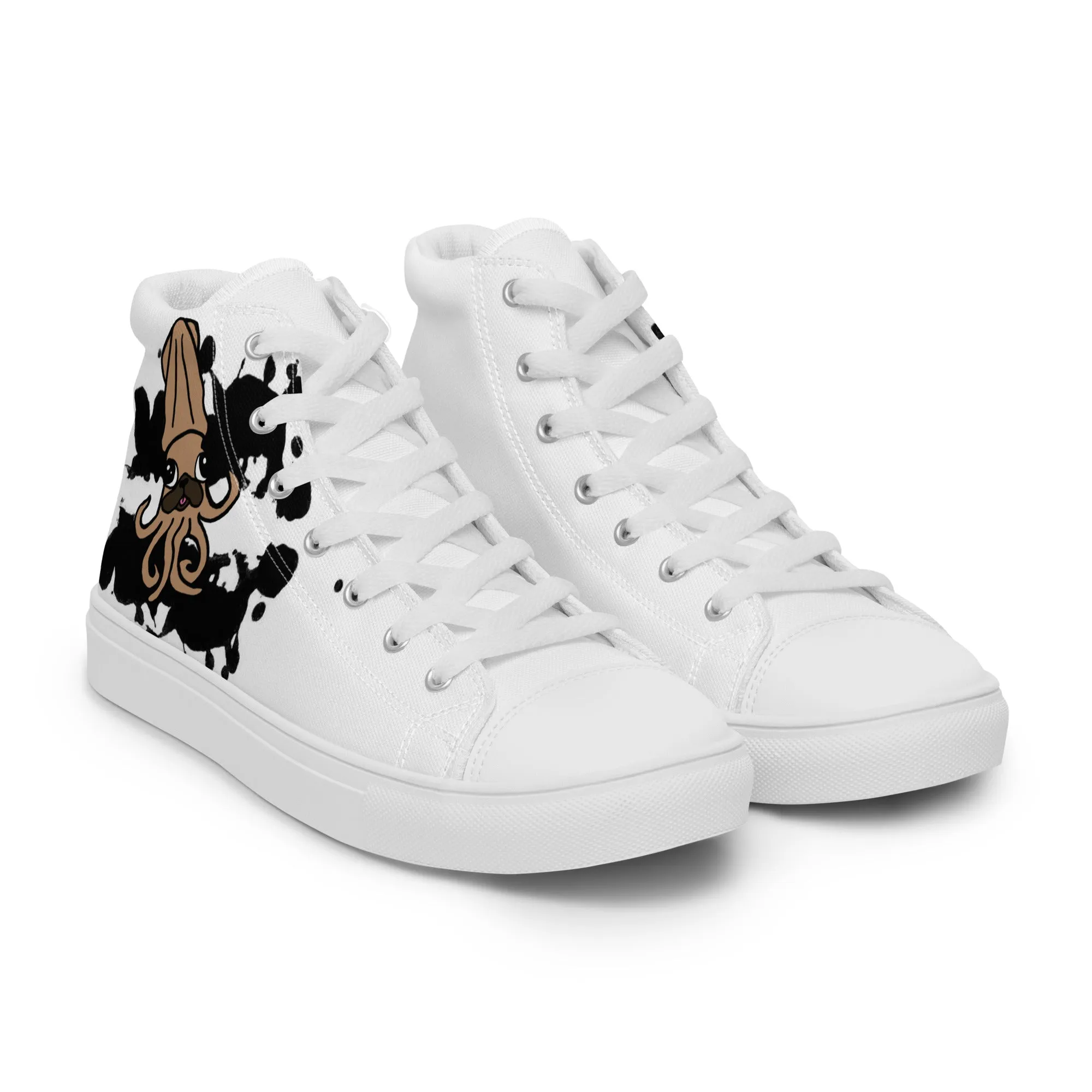 Inky Pug Squids Women’s high top canvas shoes