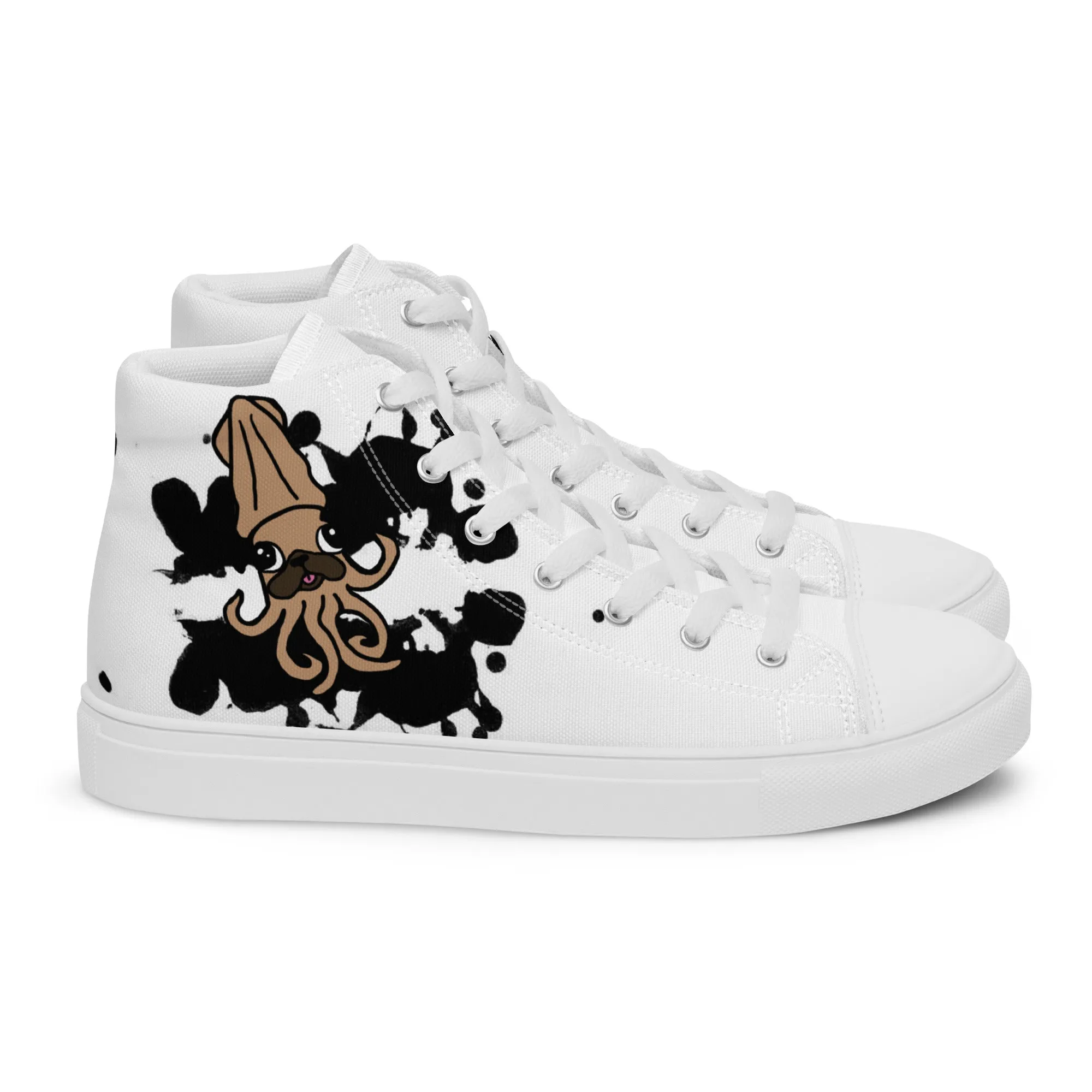 Inky Pug Squids Women’s high top canvas shoes