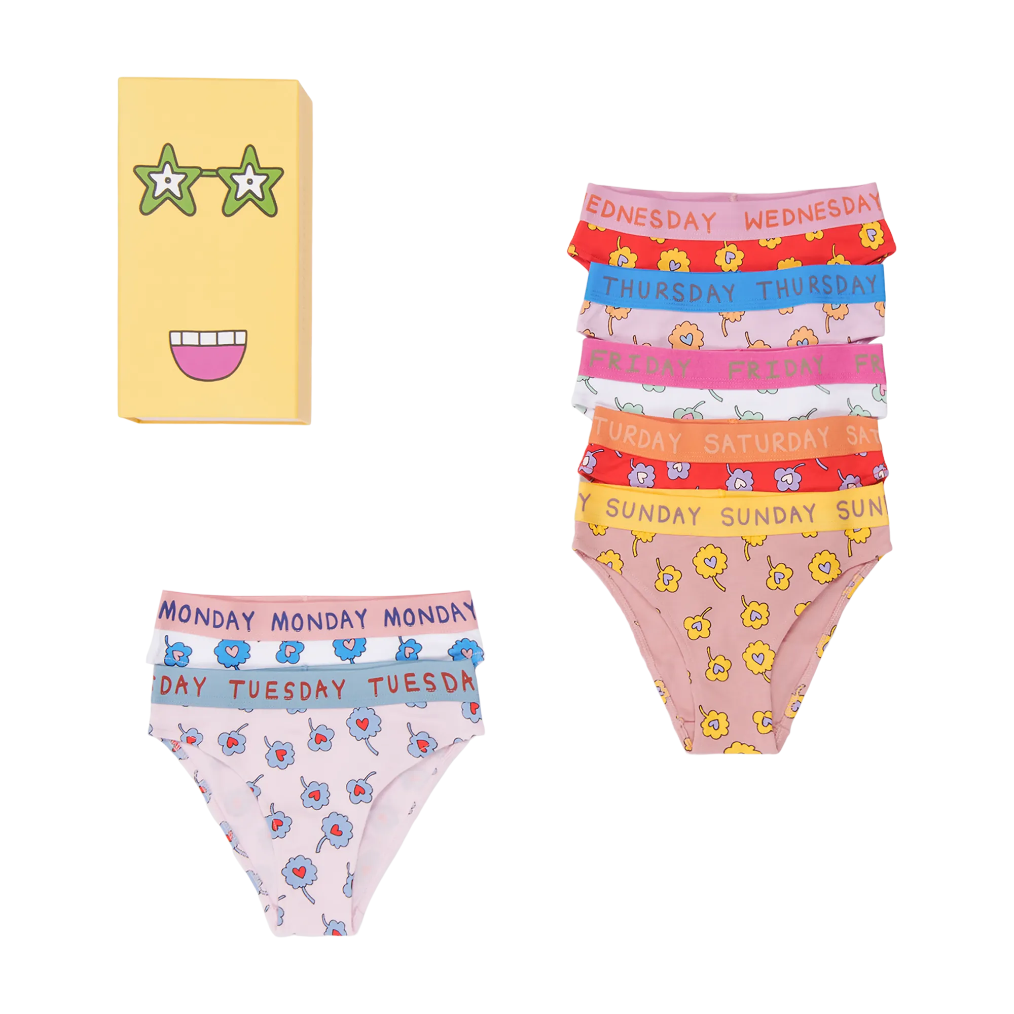KID GIRL DITSY FLOWERS BRIEF WEEK SET,MULTI