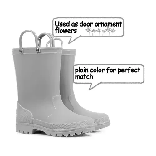 Kids Girls Light Rain Boots Solid Gray - KKOMFORME