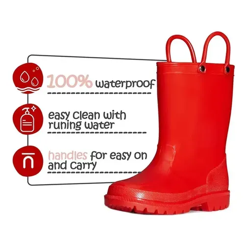 Kids Girls Light Rain Boots Solid Red - KKOMFORME
