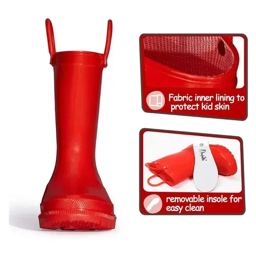 Kids Girls Light Rain Boots Solid Red - KKOMFORME