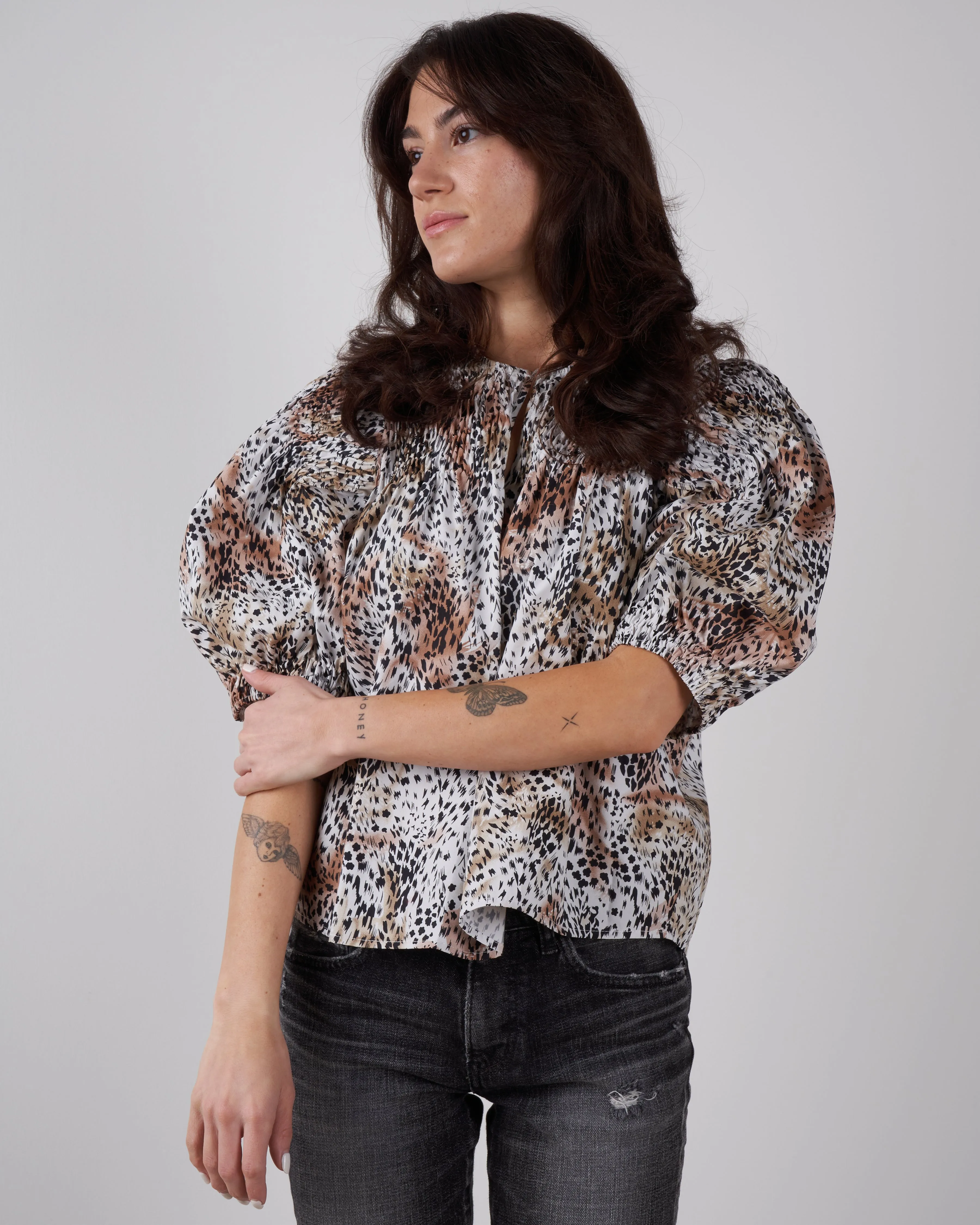 lana smocked puff sleeve top - multi