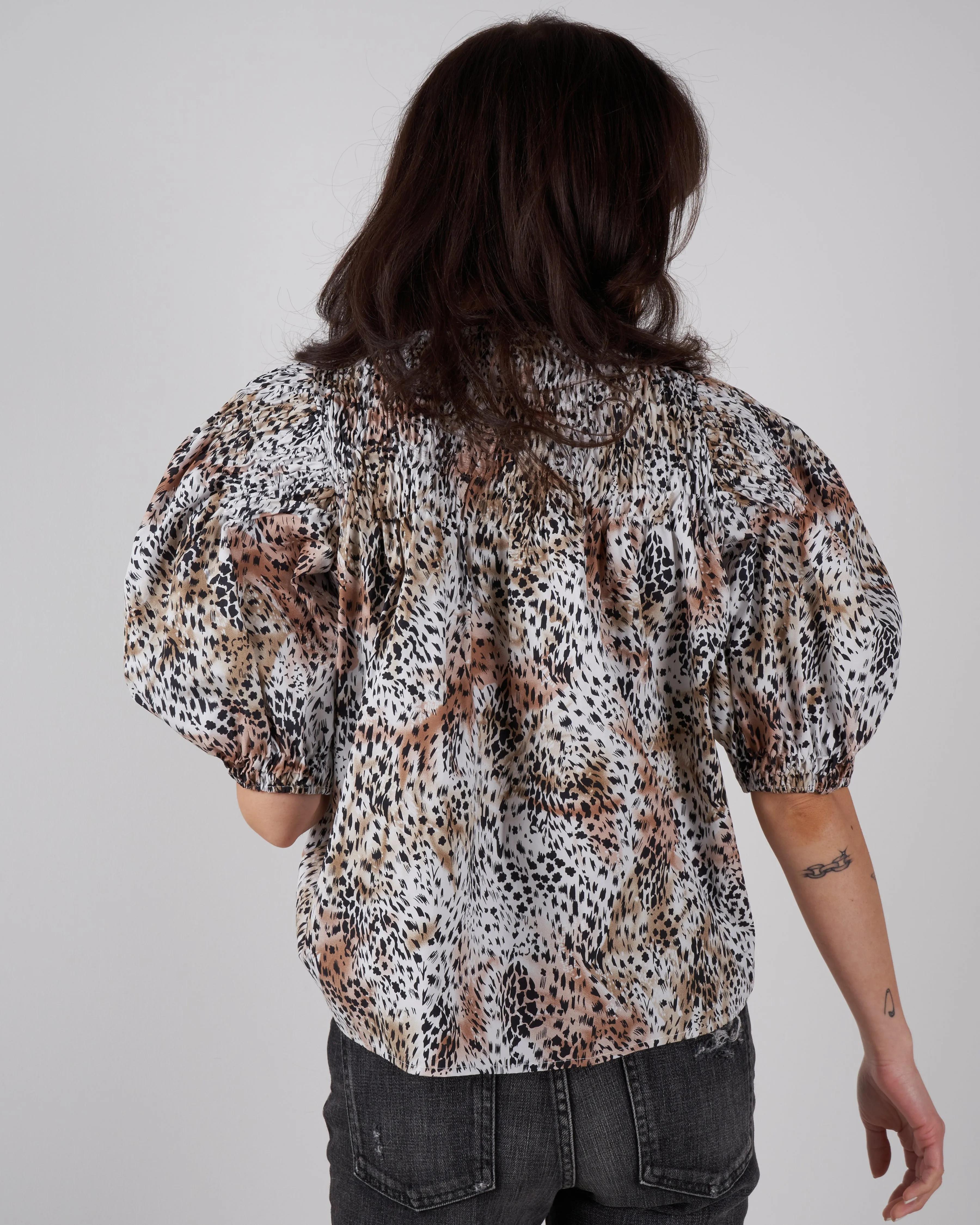 lana smocked puff sleeve top - multi