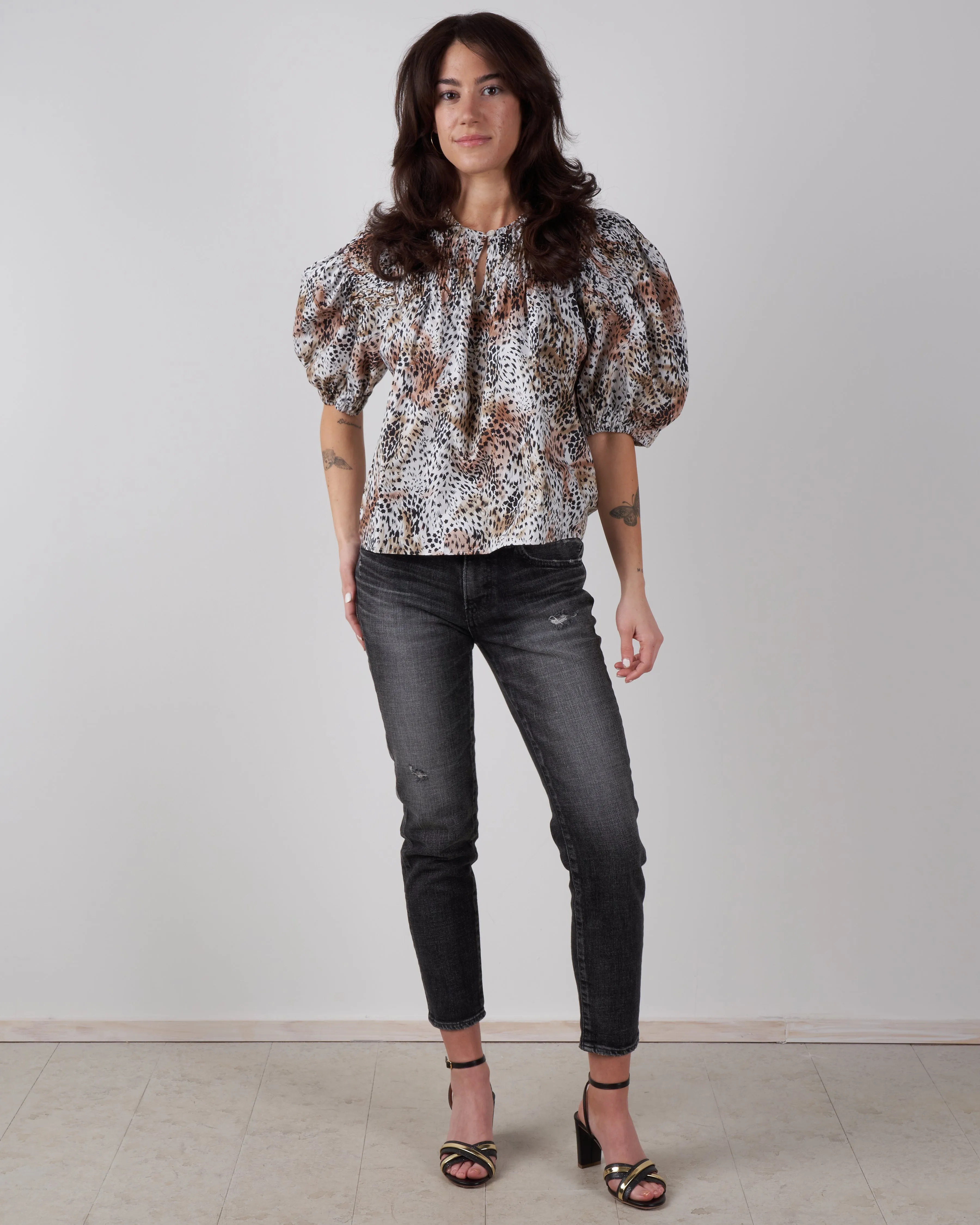 lana smocked puff sleeve top - multi