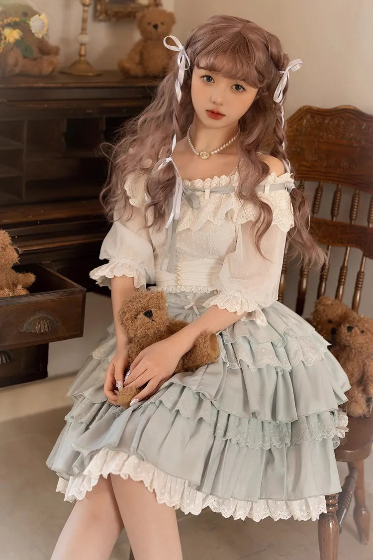 Light Blue Rose Multi-layer Ruffle Princess Sweet Lolita Skirt