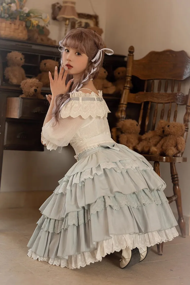 Light Blue Rose Multi-layer Ruffle Princess Sweet Lolita Skirt