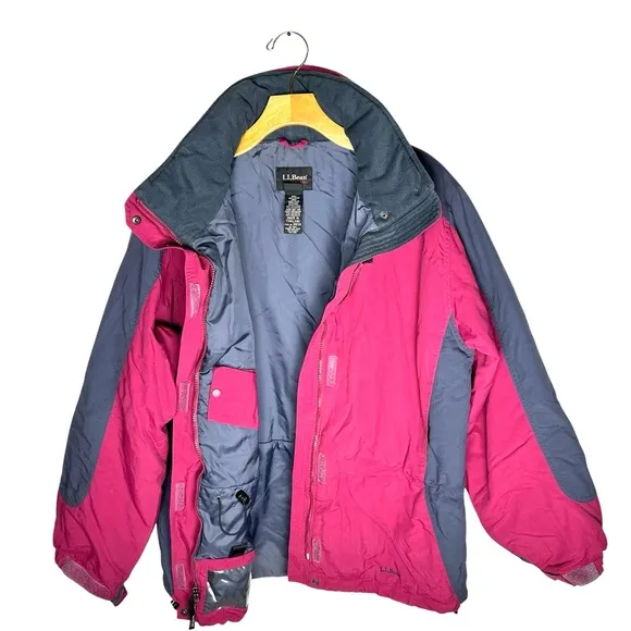 LL Bean Women’s L Ski Jacket Hooded Thinsulate Pink Lined Insulated ORF98 VTG
