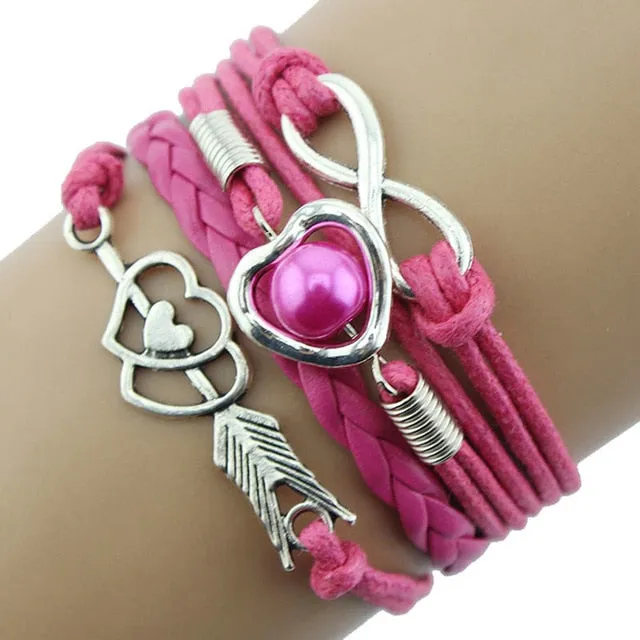 Love Heart Pearl Leather Bracelet