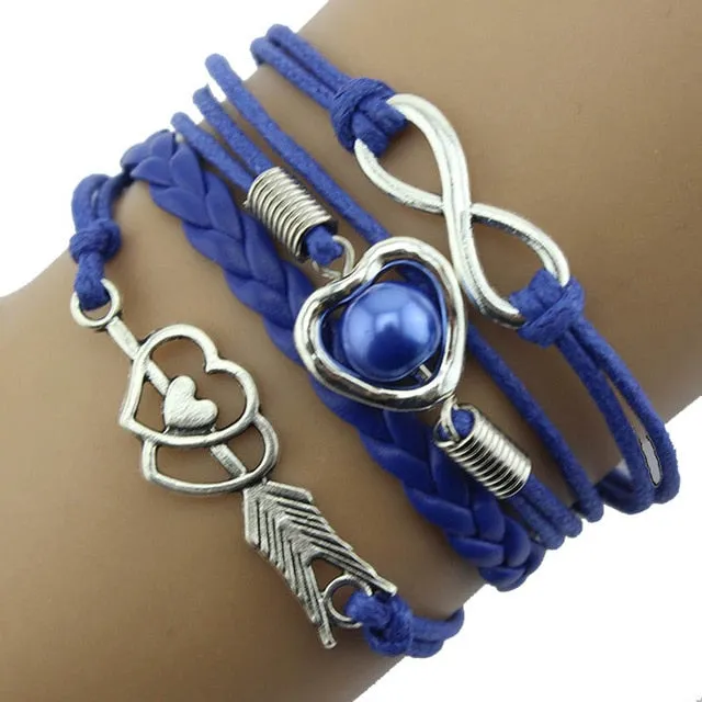 Love Heart Pearl Leather Bracelet