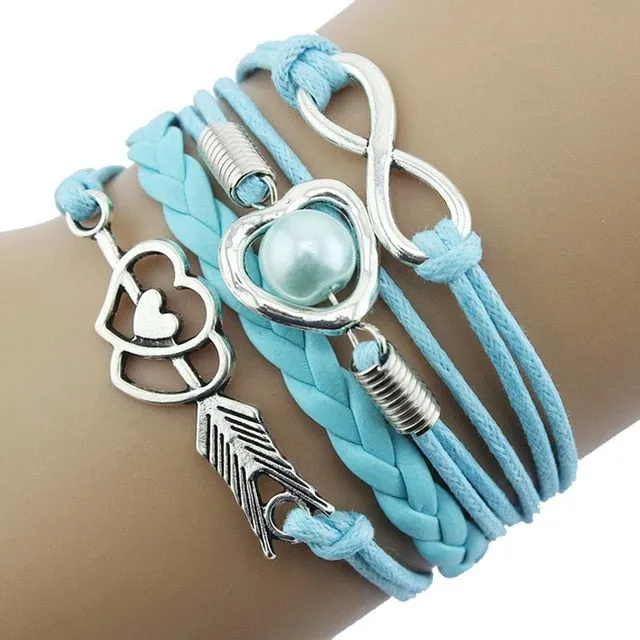 Love Heart Pearl Leather Bracelet