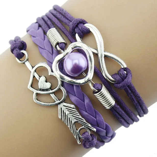 Love Heart Pearl Leather Bracelet