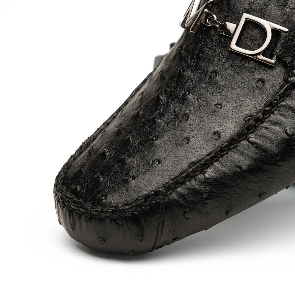 Marco Di Milano Bolonia Black Ostrich Quill Bit Loafers