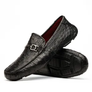 Marco Di Milano Bolonia Black Ostrich Quill Bit Loafers