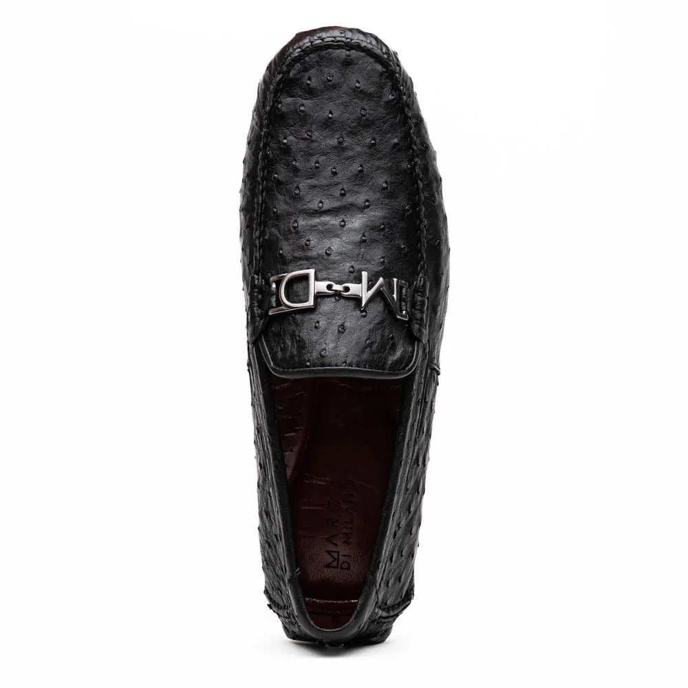 Marco Di Milano Bolonia Black Ostrich Quill Bit Loafers