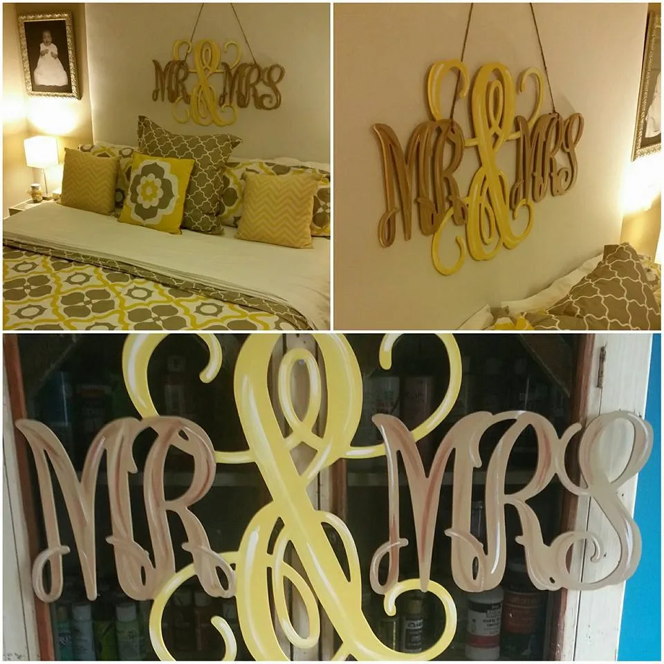 Mr. & Mrs. Wall Art 36" by 24" Custom Hand Painted with your Colors