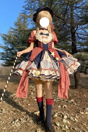 Multi-Color Circus Short Sleeves Multi-layer Print Ruffle Bowknot Sweet Lolita Dress