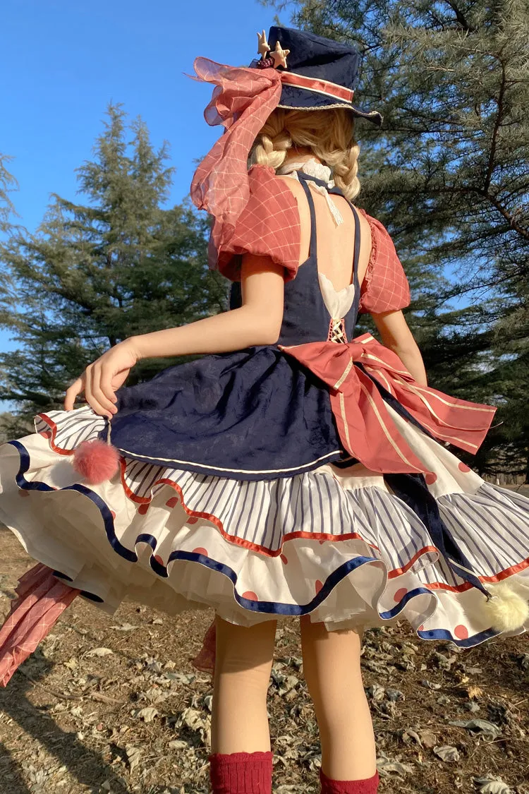 Multi-Color Circus Short Sleeves Multi-layer Print Ruffle Bowknot Sweet Lolita Dress