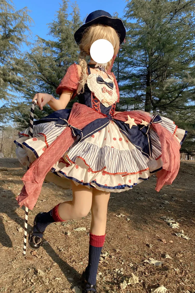Multi-Color Circus Short Sleeves Multi-layer Print Ruffle Bowknot Sweet Lolita Dress