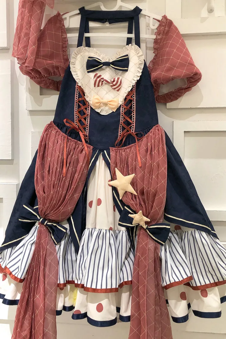 Multi-Color Circus Short Sleeves Multi-layer Print Ruffle Bowknot Sweet Lolita Dress