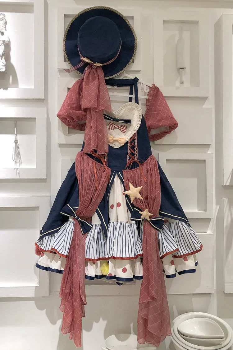 Multi-Color Circus Short Sleeves Multi-layer Print Ruffle Bowknot Sweet Lolita Dress