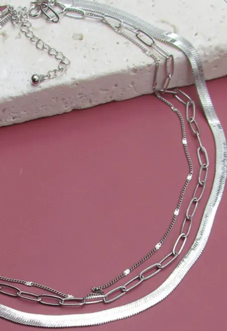 Multi Layer Herringbone Snake Link Chain Necklace