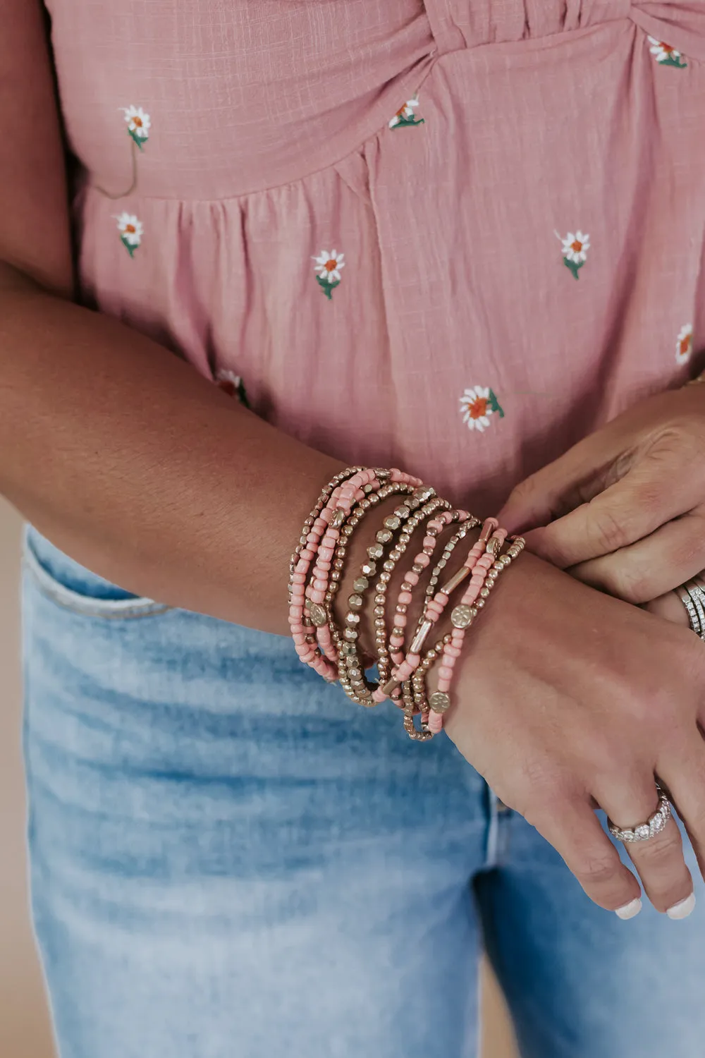 Multi Layer Set of 12 Bracelets, Peach