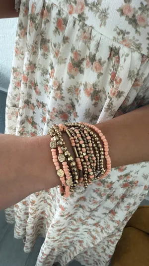 Multi Layer Set of 12 Bracelets, Peach