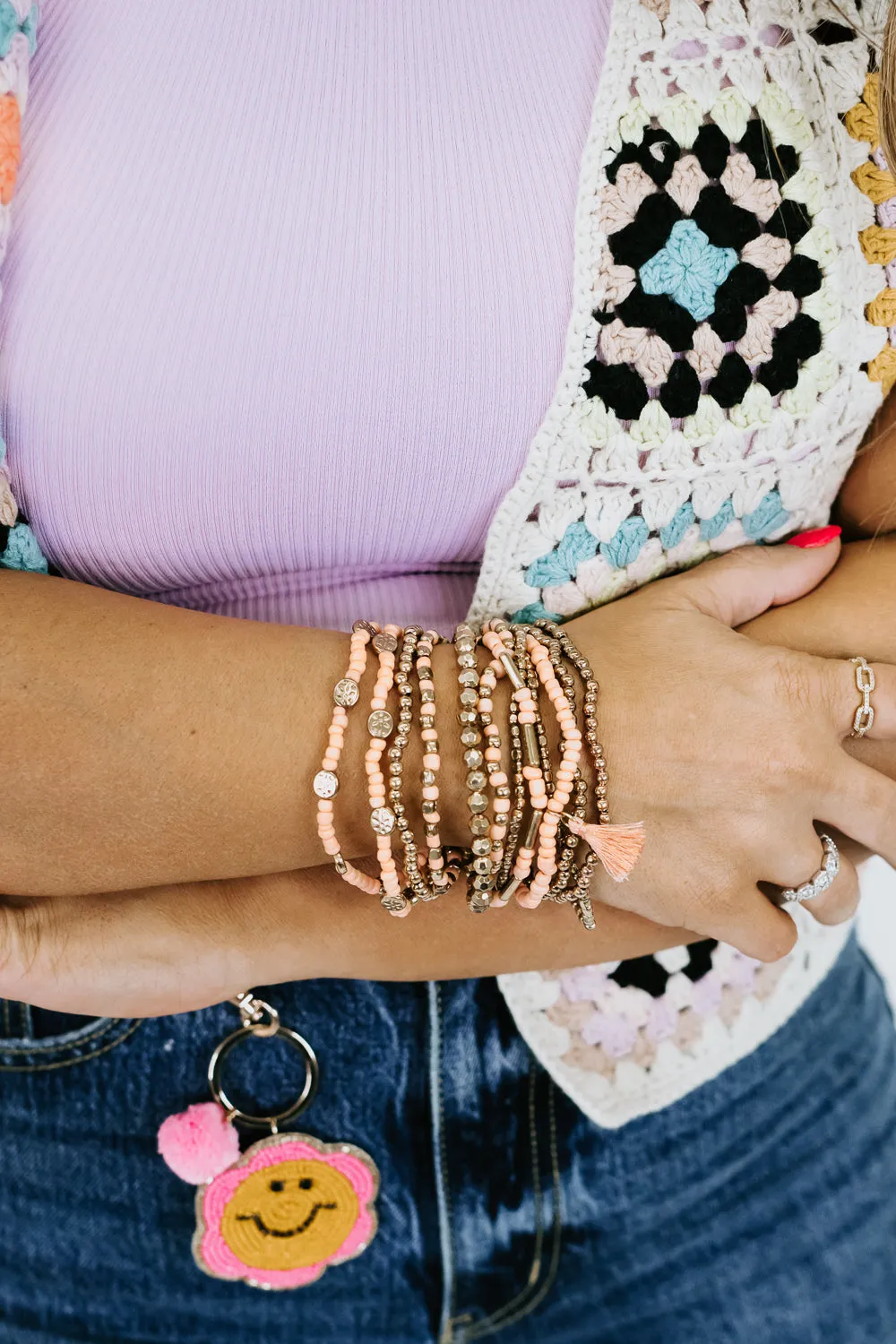 Multi Layer Set of 12 Bracelets, Peach