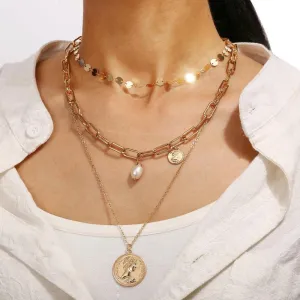 Muted Disc 3 Layer Choker Necklace