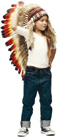 N13- From 5-8 years Kid / Child's: Long three colors red swan feather Headdress 21 inch. – 53,34 cm.