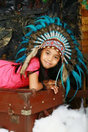 N32- From 5-8 years Kid / Child's: turquoise feather Headdress 21 inch. – 53,34 cm.